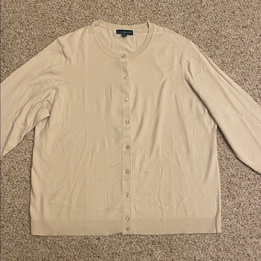 Karen Scott Cream Button-Up Cardigan